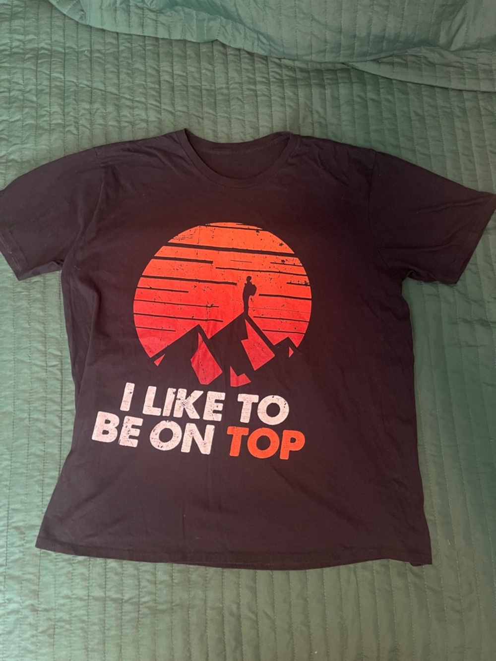 Black T-Shirt I Like To Be On Top Orange Graphic Hiking Mountain XL